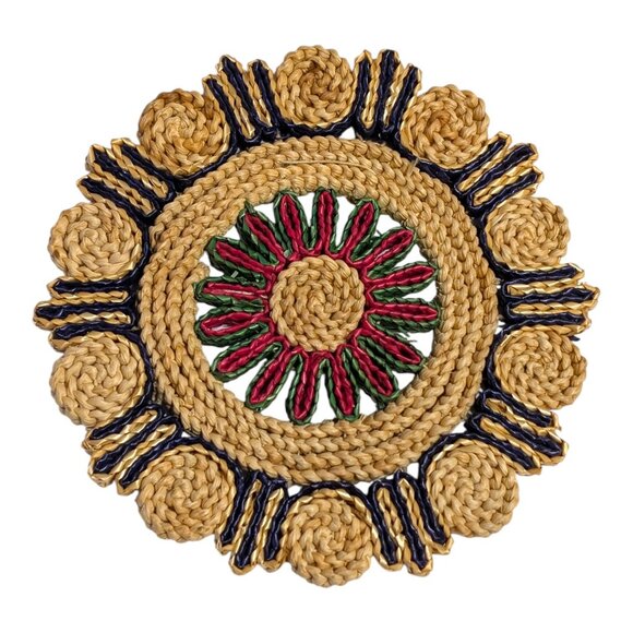 Vintage Woven Grass Raffia Trivet / Hot Plate Boho 7 inch Round Table Mat USA De - Picture 1 of 6
